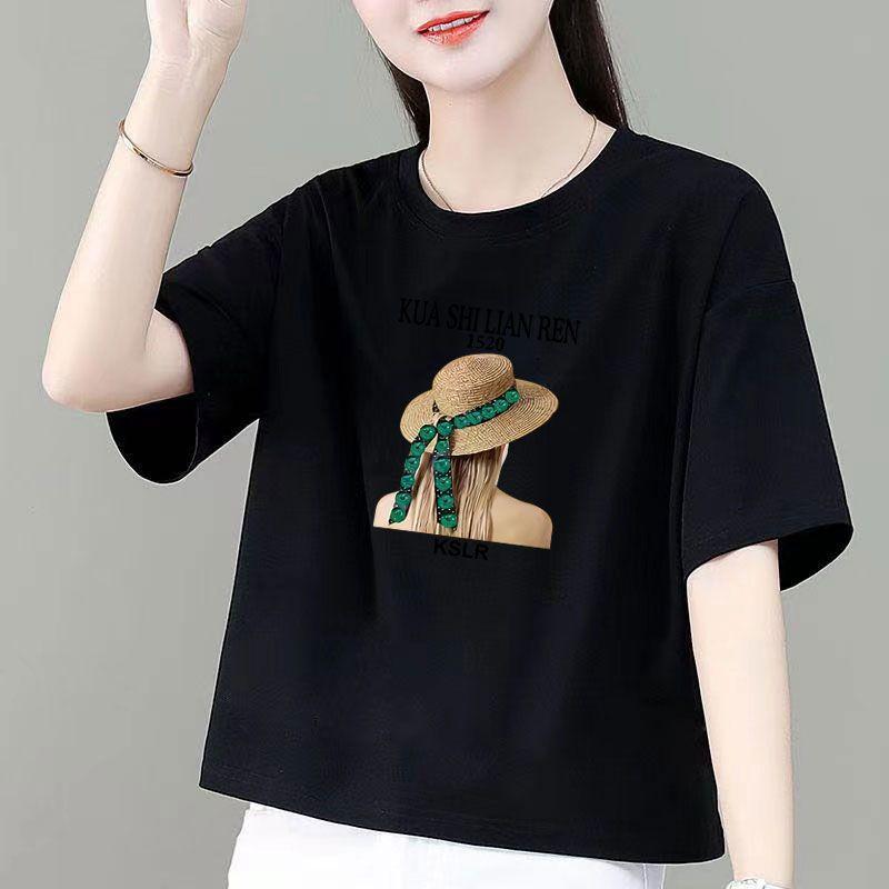 Áo Thun Cotton ngắn Tay Thời Trang Màu Trơn Dáng Rộng Vừa Vặn, Áo Crop Top Nhỏ Dành Cho Nữ, Cổ Tròn, Hàng Mới Về Năm 2024, Thích Hợp Cho Mùa Hè 3