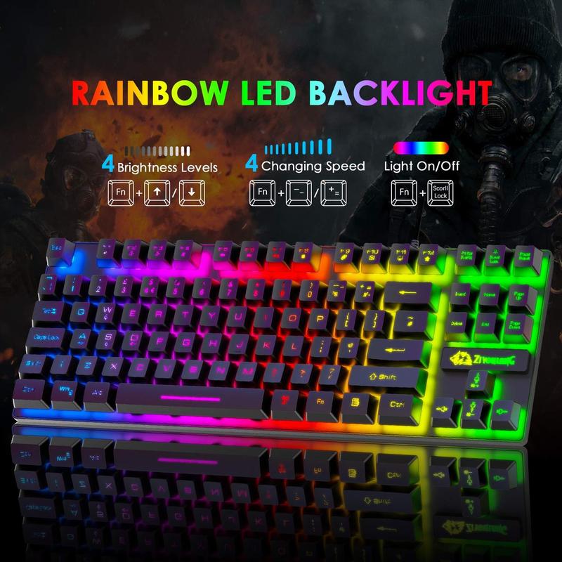 Wired Gaming Keyboard & Honeycomb Shell Design Mouse Combo for PC Computer, 1 Set 88 Keys RGB Backlit Mechanical Keyboard & 6 DPI Adjustable Gaming Mouse 5