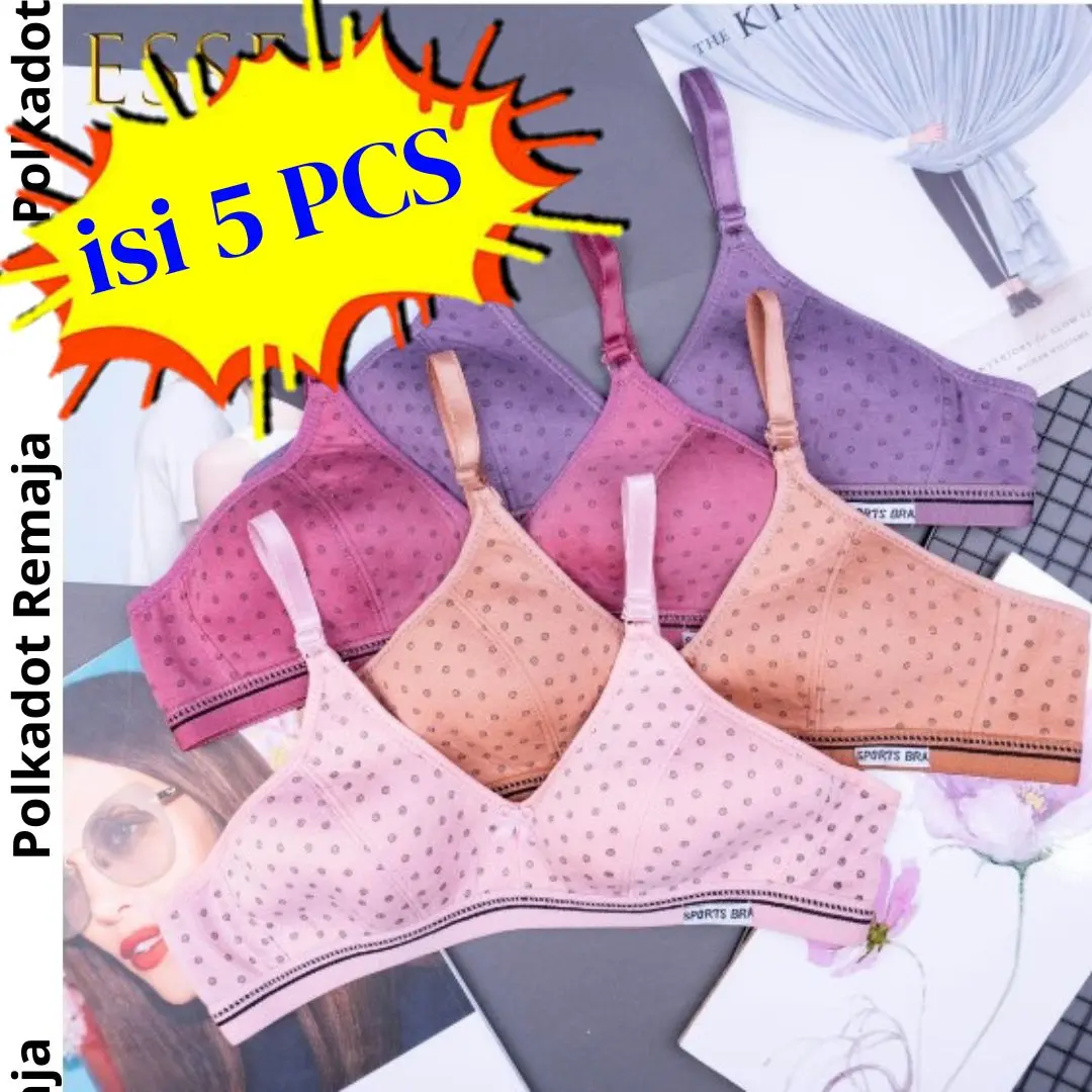 5 Pcs BH ABG Polkadot Bra Remaja Pelajar Tanpa Kawat & Tanpa Busa