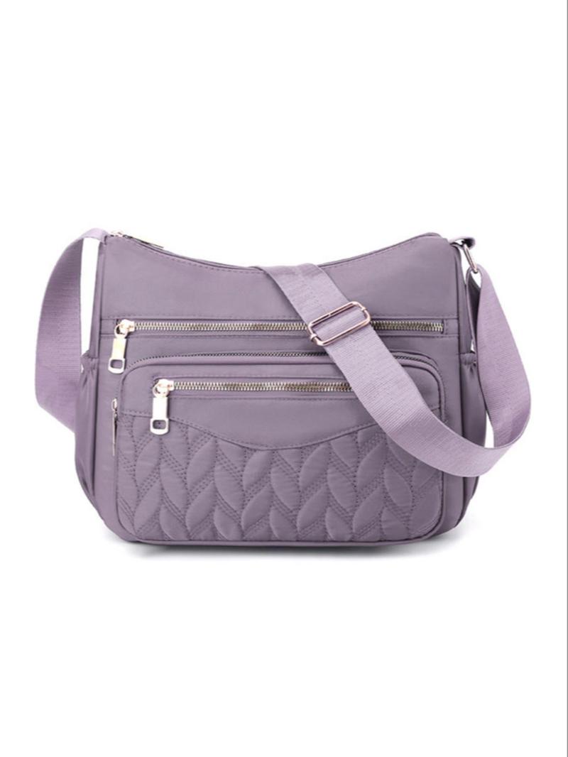 Product Introduction of Women's Plain Color Leaf Embroidered Crossbody Bag,  Casual Trendy Nylon Zipper Crossbody Bag, Fashion Large Capacity Crossbody Bag for Commuting, Daily Use 0