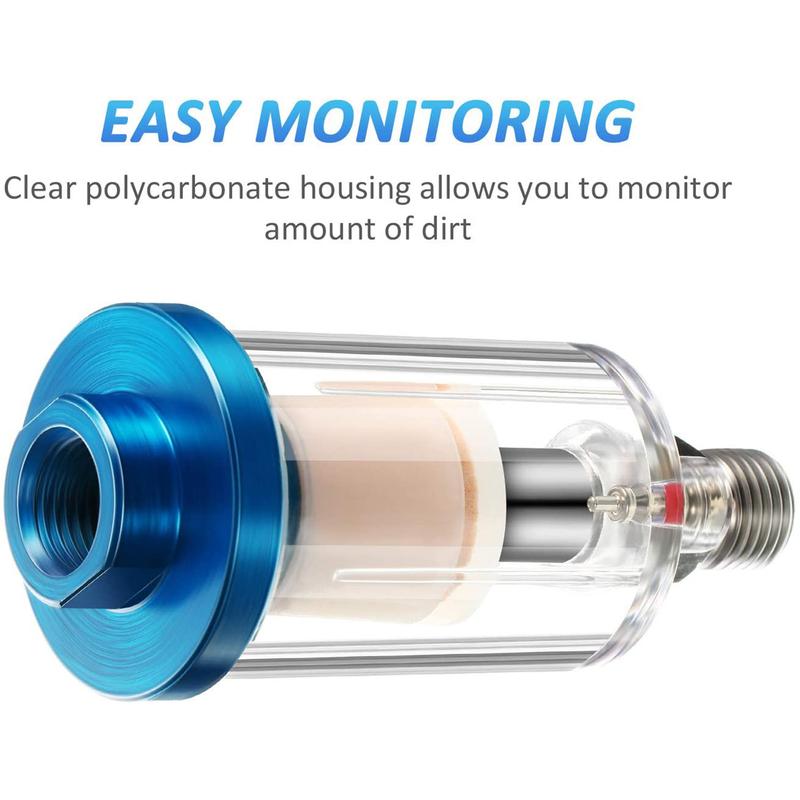 3 Pieces Water Oil Separator Filter Airbrush Filter Moisture Separator for Air Line Compressor Fitting, 1/4 Inch NPT Inlet and Outlet 4