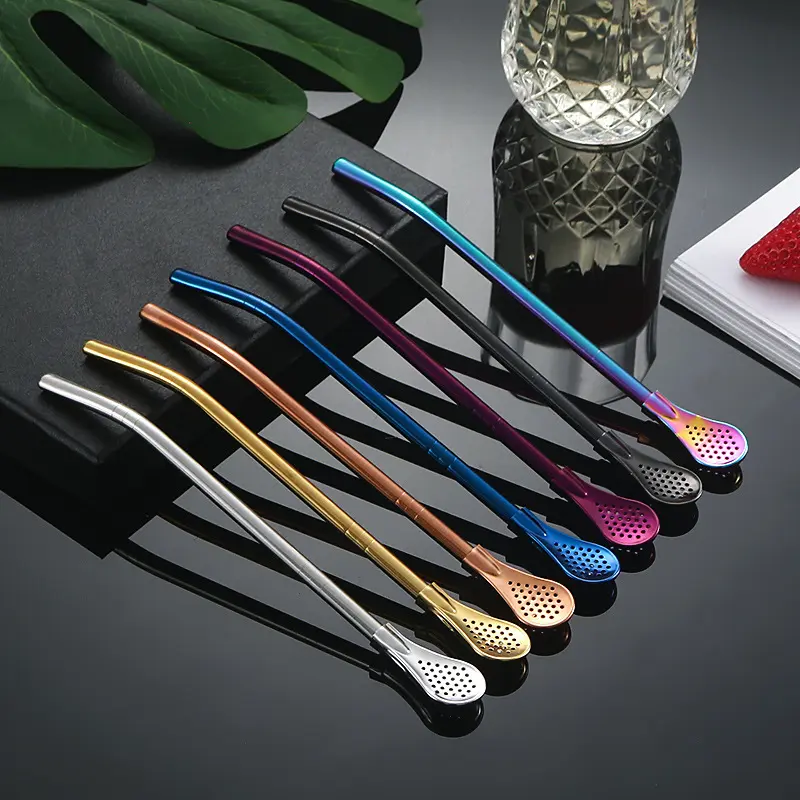Stainless Steel Tea Spoons, Detachable Straw Colander, Creative Dual-Use Fruit Milk Tea Filter, Tea Spoons, Teaware