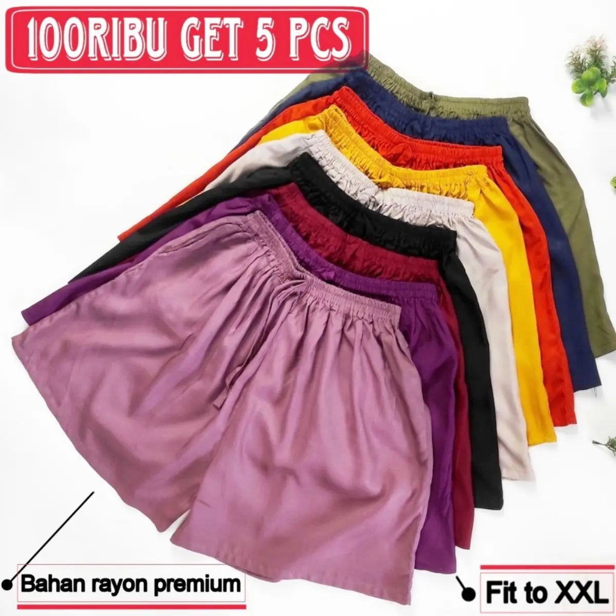 Celana Pendek Wanita Polos Bahan Rayon Premium 100rb dapet 5 pcs Shorts