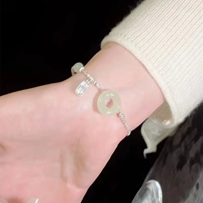 Vòng tay khóa an toànS925 Sterling dành cho phụ nữ, Màu bạc , may mắn, Màu bạc , Ins, nhỏ, mới, Trung Quốc, tinh tế, bạn gái, quà tặng 6