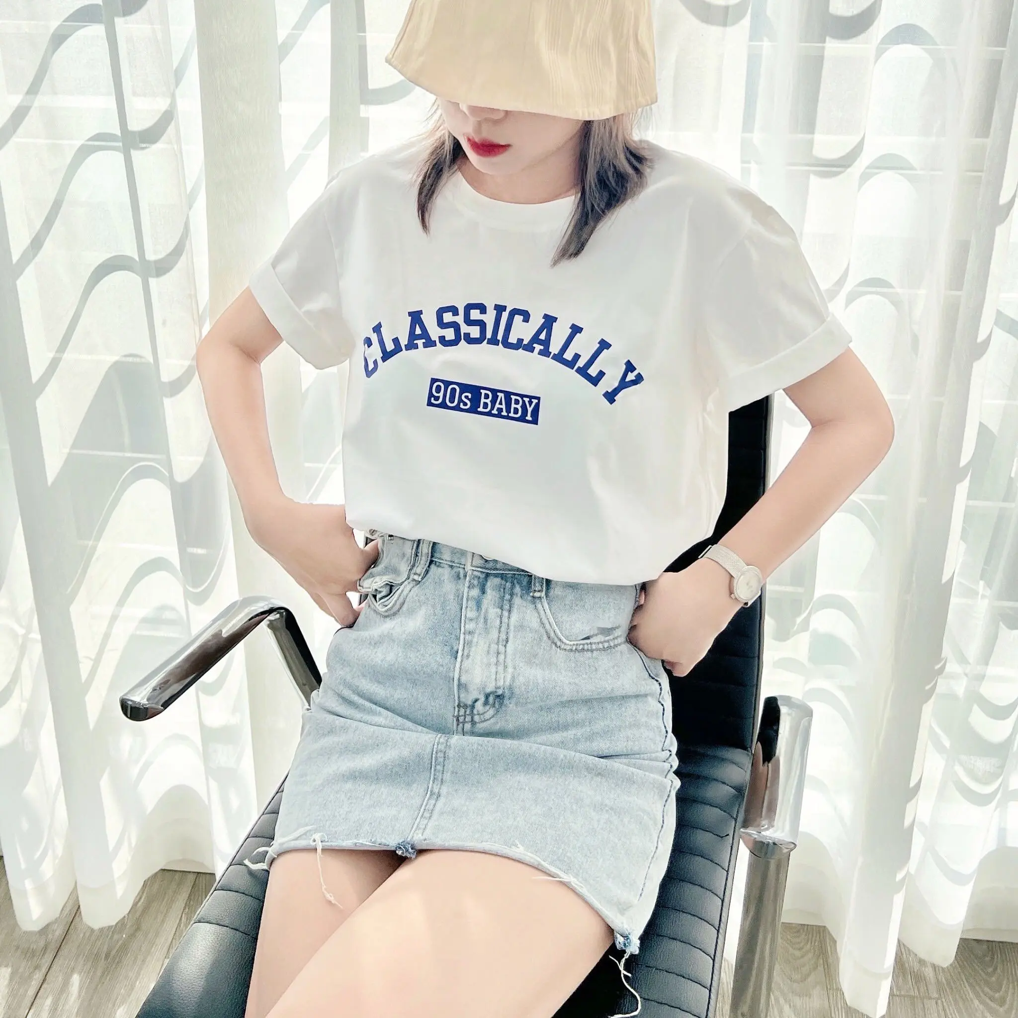 Áo Thun Thái Nữ [Mã A07] Form Vừa 40~60kg, Cotton Mềm Mịn Mát, Độc Đáo [90s Baby] Top Cổ Tròn Women Màu Trắng
