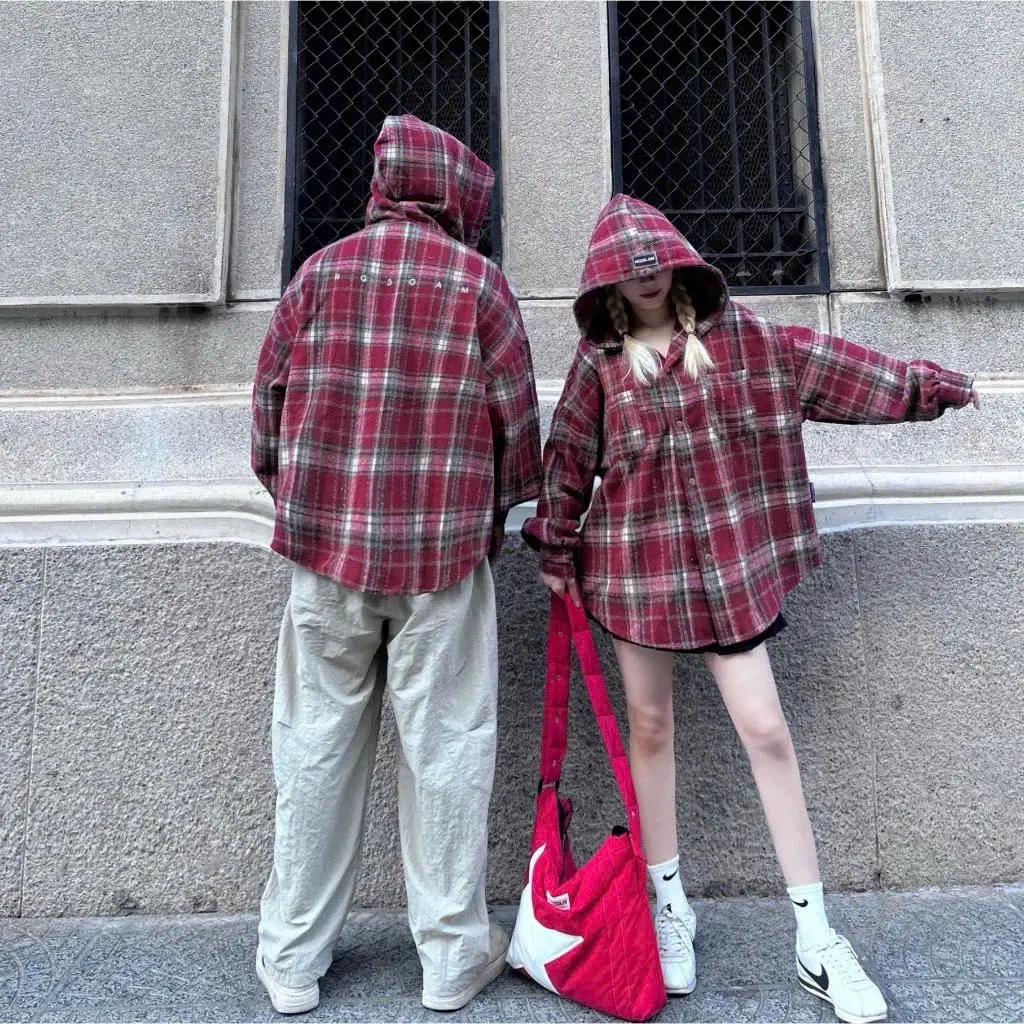 Áo khoác Flannel nam nữ hot 2025 chất vải dày dặn có mũ túi Menswear Jacket
