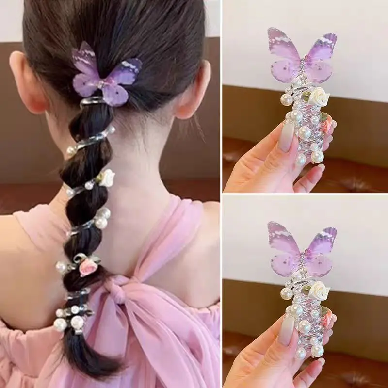 Fairy Tulle Butterfly Beads Rose Transparent Telephone Wire Wrap Hair Tie Braid Texture Ponytail Headband