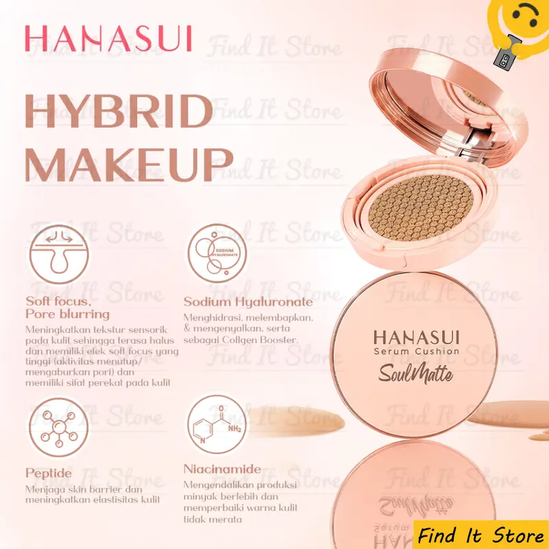 Hanasui Serum Cushion Soulmatte | Foundation | Matte Finish | Hybrid Makeup | BPOM HALAL Concealer Creamy Niacinamide Wajah Cosmetic Kosmetik Mencerahkan 3