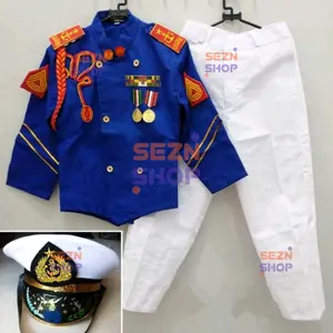 Setelan Baju Anak Profesi Akmil Biru Putra dengan Topi, Emblem - Fashion