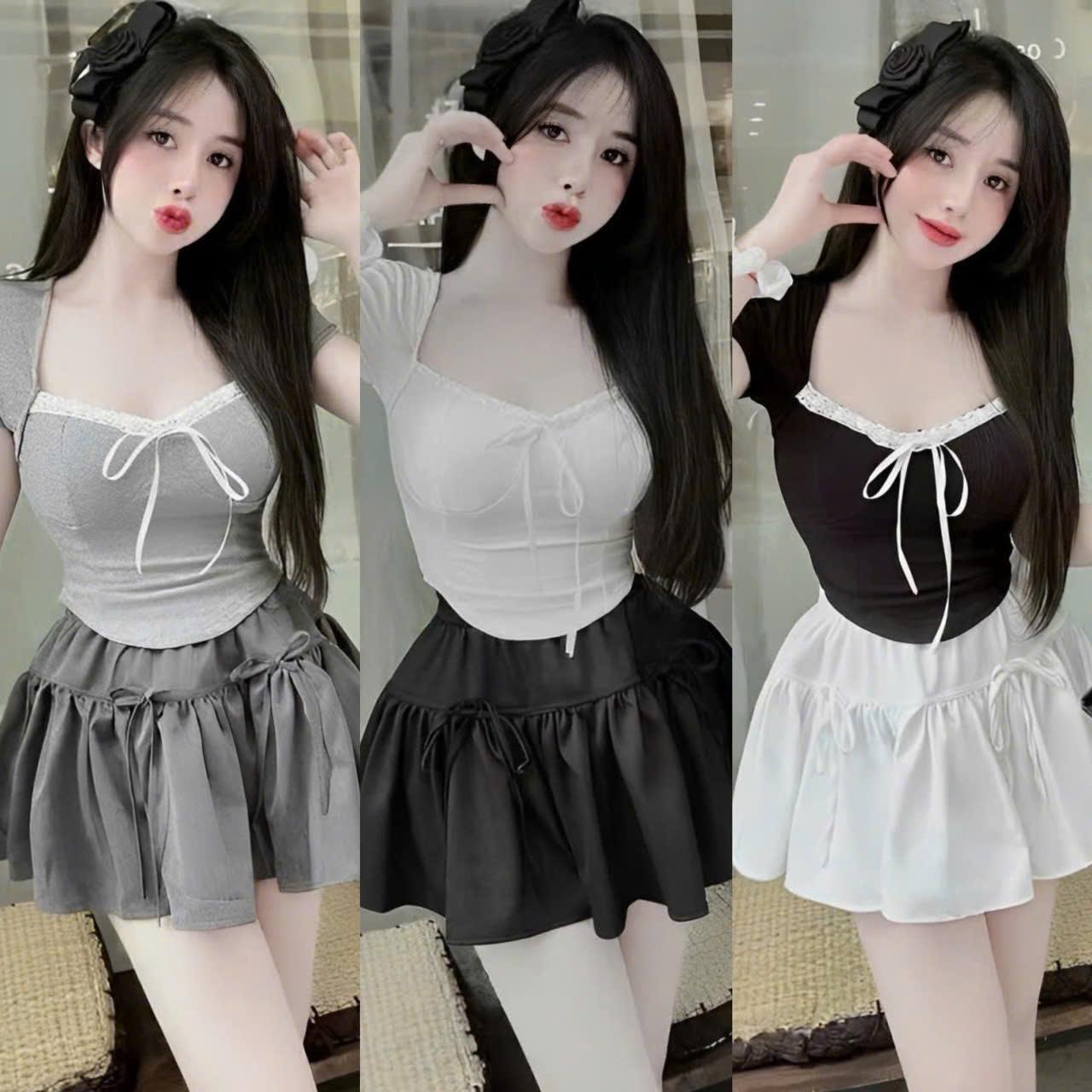 [Xả Kho] Set Áo Thun Chân Váy Lụa Vải Cotton Lạnh Áo Vải Thun Tăm 40 - 95Kg Thời Trang Nữ Béo Xinh Shop - A.1395