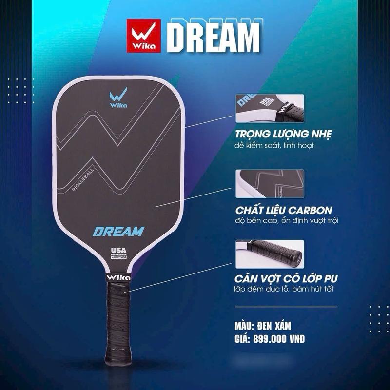 Vợt Pickleball Wika Dream carbon T-700 cao cấp chính hãng nguyên hộp giá rẻ siêu nhẹ bền đẹp tốt sang trọng xịn nam nữ người mới chơi tập luyện thi đấu giải chuyên nghiệp màu đen
