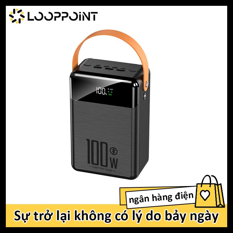 LOOPPOINT Pin dự phòng siêu khủng 100000mAh QC 100W và PD 100W kèm sẵn 2 cáp sạc có đèn pin 2 màu