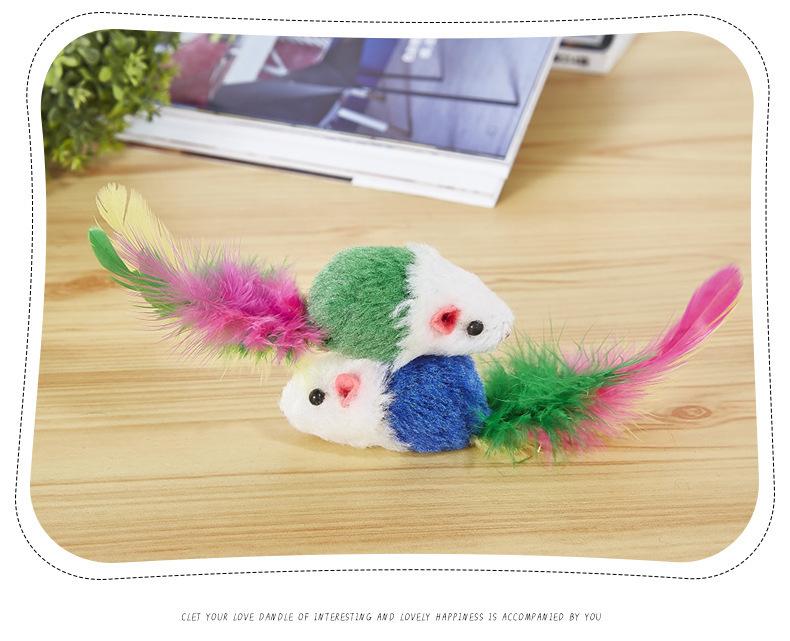 Product Introduction of 1Pcs Cat Toy Plush Mouse Colorful Feather Teasing Cat Toy Plush Sound Making Big Mouse Cat Self Hi Toy 12