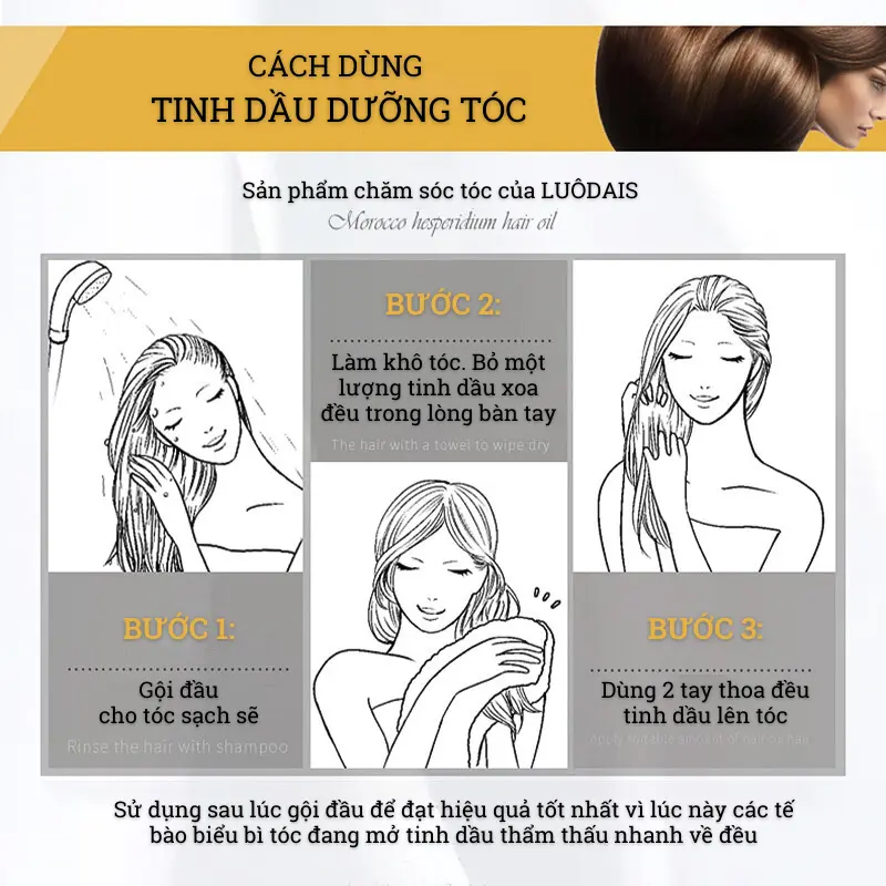 Combo 3 chai tinh dầu dưỡng tóc cao cấp LUODAIS 60ml - Phục hồi tóc hư tổn và chẻ ngọn 100% tinh dầu nguyên chất Macadamia chăm sóc Nữ 5