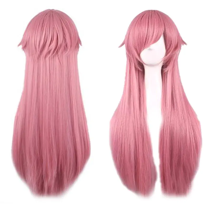 80cm Long Straight Anime Wig Mirai Nikki Synthetic Pink Hair Wigs Cosplay for The Future Diary Yuno Gasai
