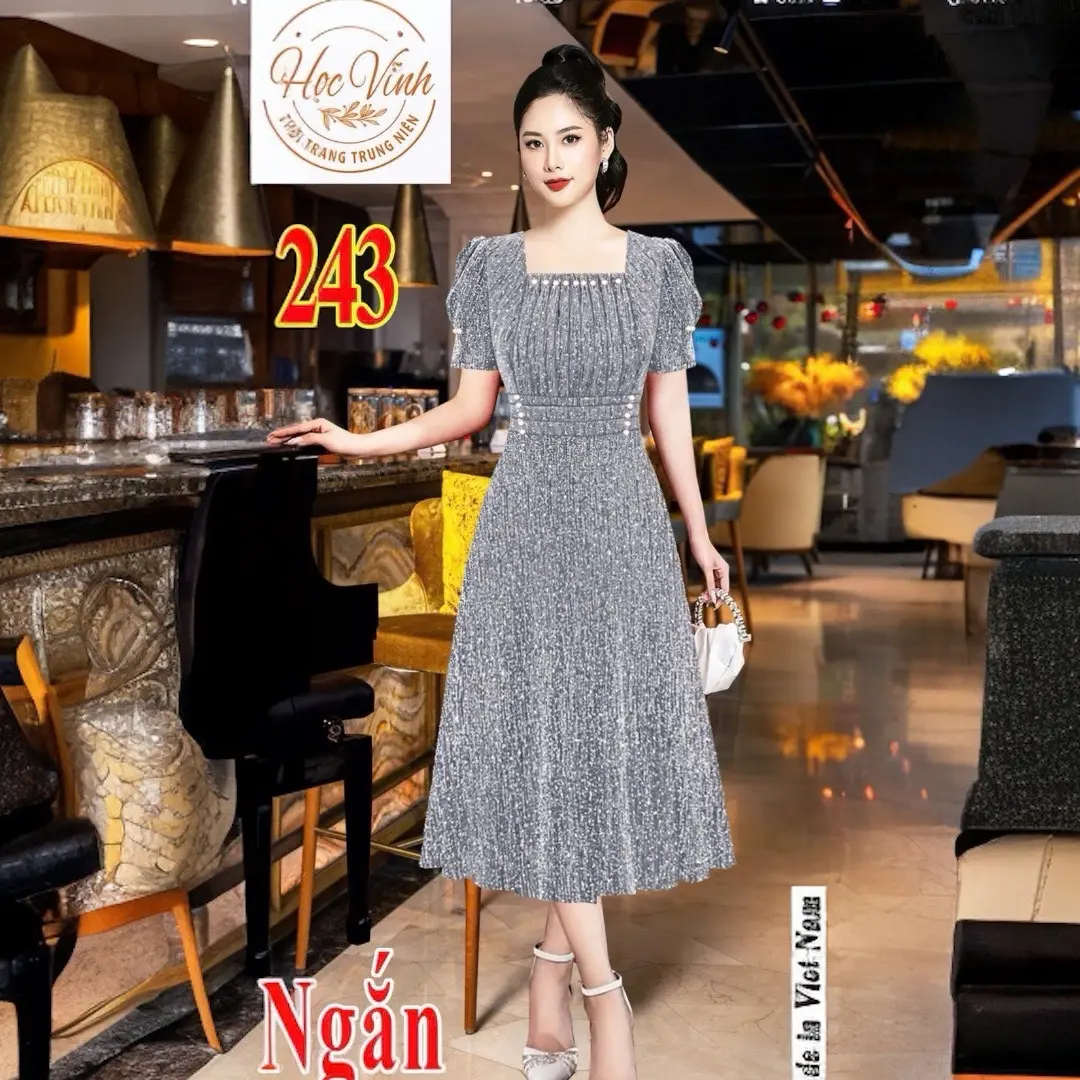 Đầm cao cấp Ms243 co giãn bốn chiều nhũ đá dệt kim - Women Dress hoa váy