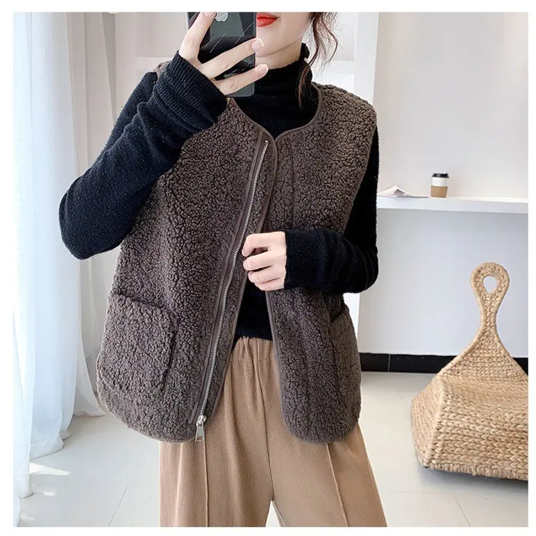 Áo Vest Len Cừu, Dành Cho Nữ, Có Thể Mặc Ngoài Trời, Mùa Thu Và Mùa Đông, Dày Dặn Và Đơn Giản, Nhiệt, Hàng Mới Về, Dễ Phối Đồ, Áo Vest Có Khóa Kéo Một Mảnh, Áo Ghi Lê Top Women 2