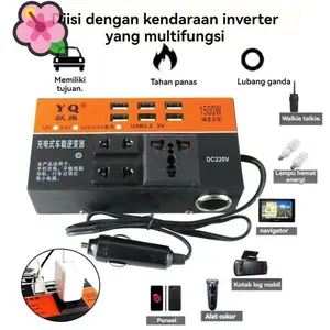 Inverter Mobil Portabel 1500W dengan 6 Port USB - Konversi 12V/24V ke AC 220V, Cepat & Praktis untuk Pengguna Mobil