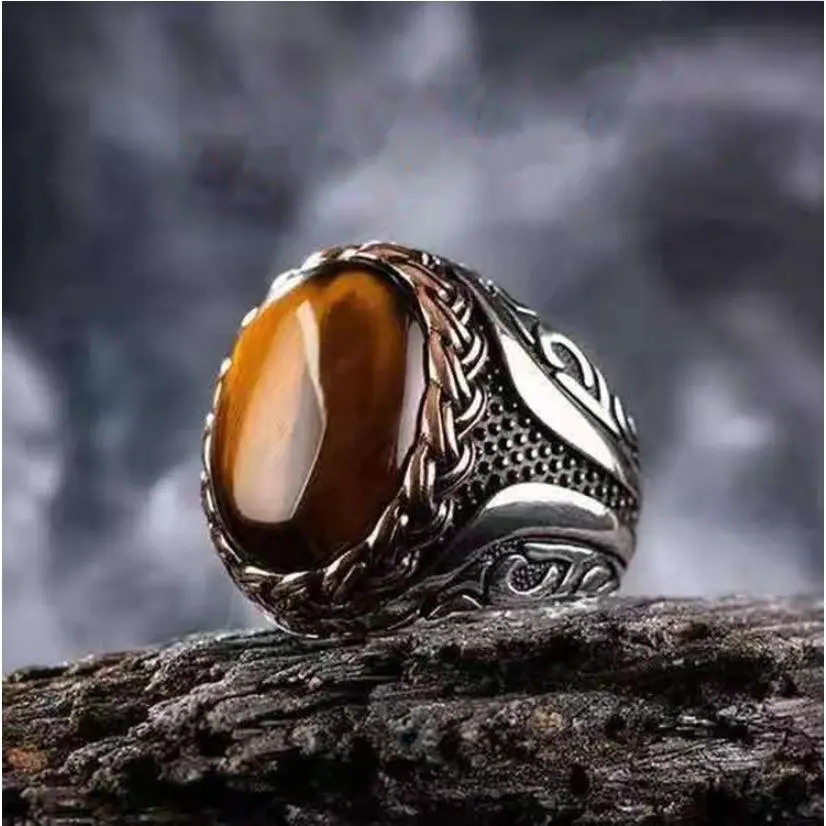 2024 new fashion woven stripe trendy men's distressed ring