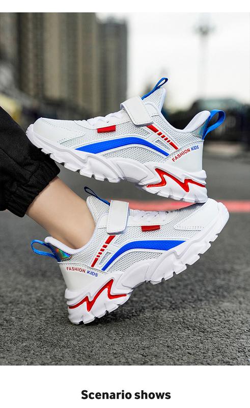 Product Introduction of Boy Shoes 2024 Spring and Summer New Children's Dad Shoes Breathable Mesh White Shoes Student University Style Sneaker 3