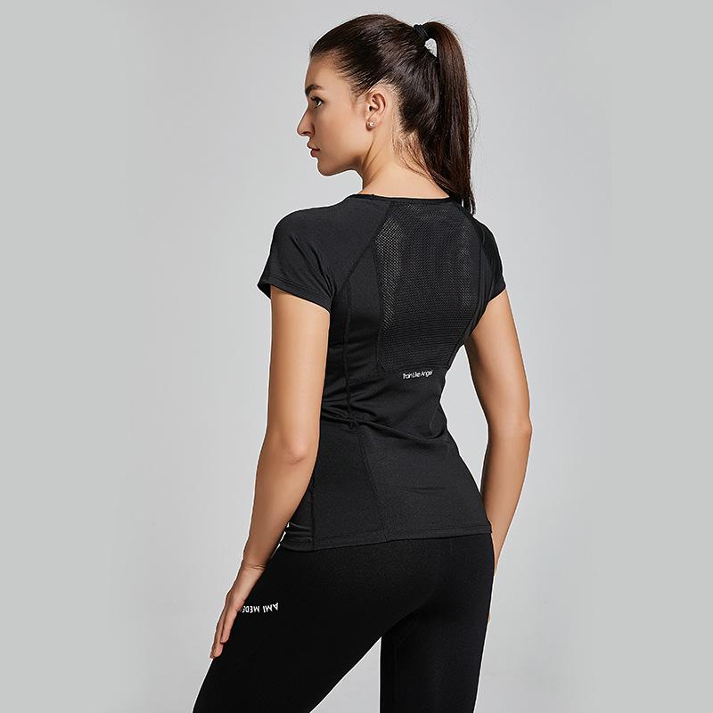 Summer New round Neck Exercise T-shirt Women's Elastic Quick-Drying Short Sleeve Slim Fit Slimming Yoga Jacket Running Fitness Clothes 1