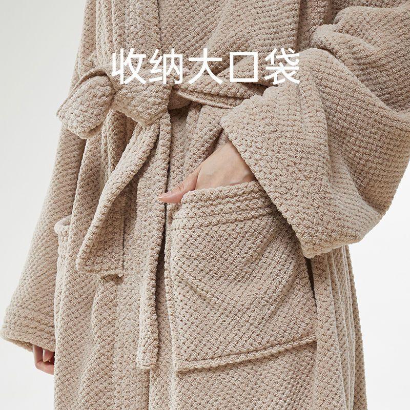 Áo choàng tắm lông cừu san hô, tối ưu, dành cho phụ nữ và nam giới, thấm nước, nhanh khô, họa tiết dứa, khăn tắm, khăn quấn, thích hợp cho mùa thu và mùa đông, áo choàng tắm, váy ngủ Women Dress 6