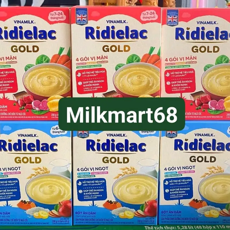 Bột ăn dặm Vinamilk cho bé - Hộp 4 gói vị ngọt và mặn, gạo sữa, trái cây, Yến mạch sữa, bò, gà, heo và lươn 4