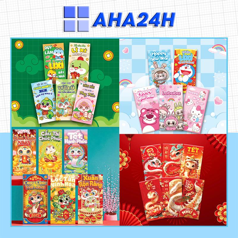 COMBO 100 bao lì xì tết truyền thống xuân Bính Ngọ 2026 đóng túi zip sạch đẹp, nhiều mẫu, giá sỉ