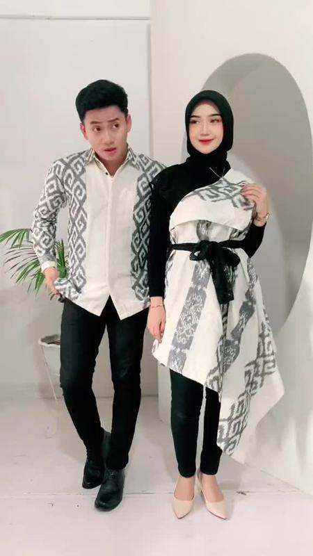 Product Introduction of Dress Couple Tenun Lancip WASTRA ASTANAPrewedding Kondangan Polka Dot Setrip Panjang Wanita Setelan  Pasangan 1