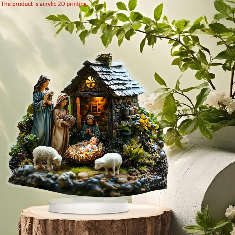 Nativity Scene Design Acrylic Desktop Ornament, 1 Count 2D Acrylic Desktop Decoration, Ideal Christmas & Housewarming Gift for Friends Family, Stocking Filler 4