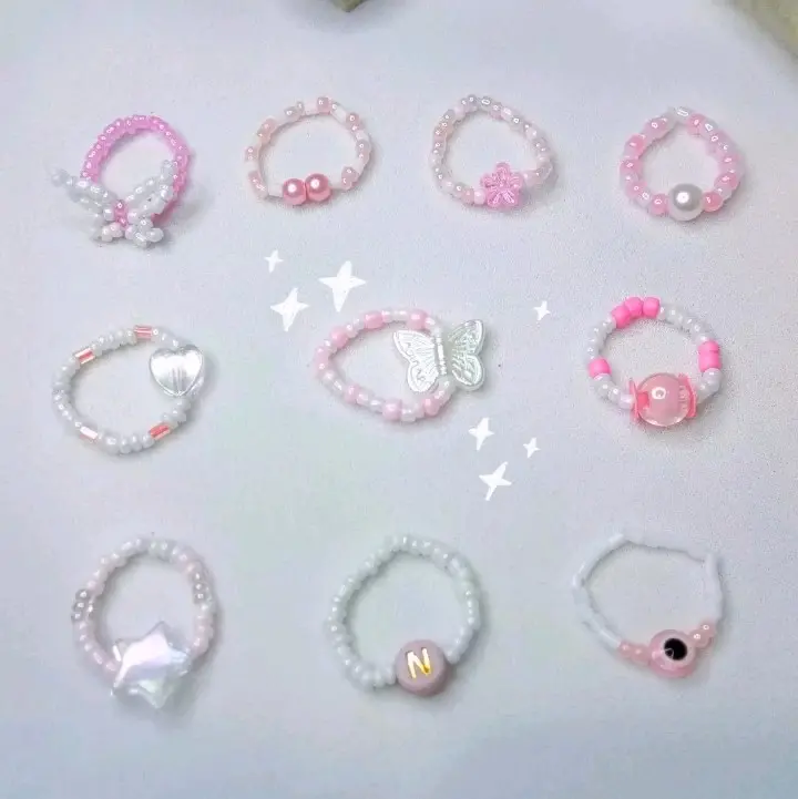 Cincin Manik Pinkeu Series/Cincin Manik Korea /Ring Manik Daisy/Ring Beaded Pinkeu/set ring daysi/Gelang Cincin Kalung daysi Perempuan 1