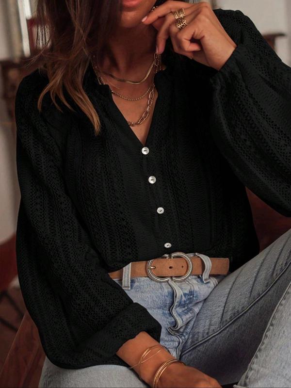 Women's Plain Button Blouse, Elegant Fashion Casual Long Sleeve Top for Daily Outdoor Wear, Ladies Clothes for All Seasons, Classy Tops 2