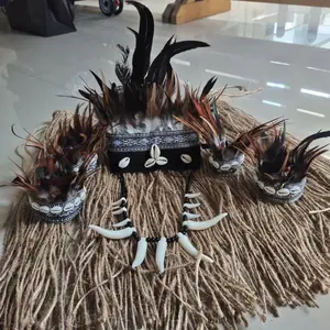 Satu Set Kostum Adat pedalaman Papua Tari dan Karnaval  Mahkota ikat kepala bulu Set rok ABT