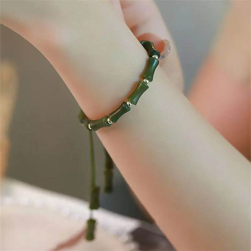 Jade Beaded Green Jade Bamboo Bracelet For Women
