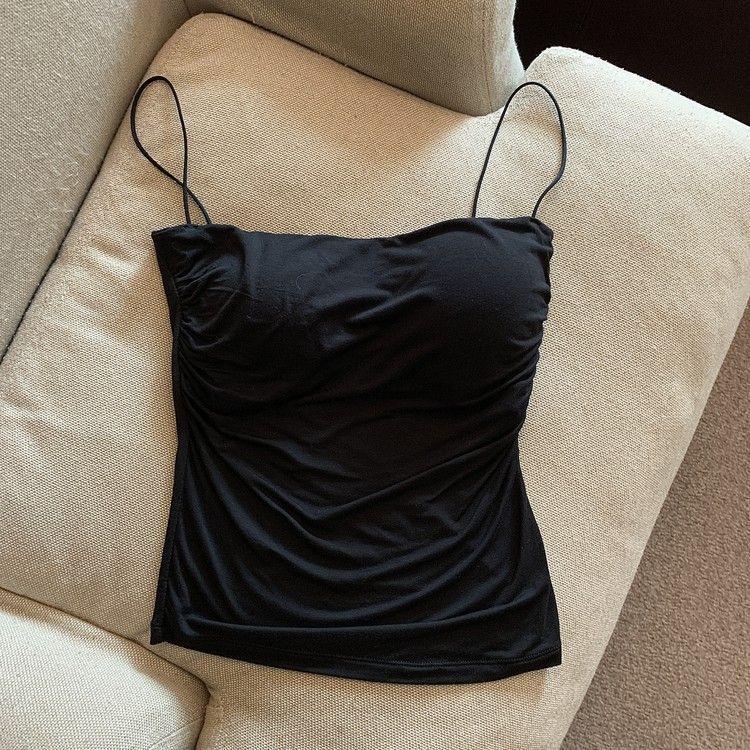 Product Introduction of Pure Pleated Small Sling Vest Women's Fixed Chest Pad Student Girl Hot Sale red  coquette 9