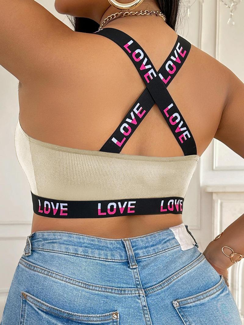 Product Introduction of 【Plus Size】 Letter Tape Bralette, Casual Comfortable Breathable Wireless Bra for Daily Wear, Women's Plus Size Lingerie for All Seasons, Bralettes 9