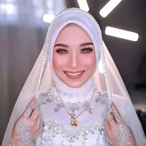 Slayer wanita Pengantin Veil Payet Mutiara Premium Hijab Pengantin Pernikahan Manik-manik Pernikahan Polos panjang kebaya pesta Polos Gaun Mewah Dress