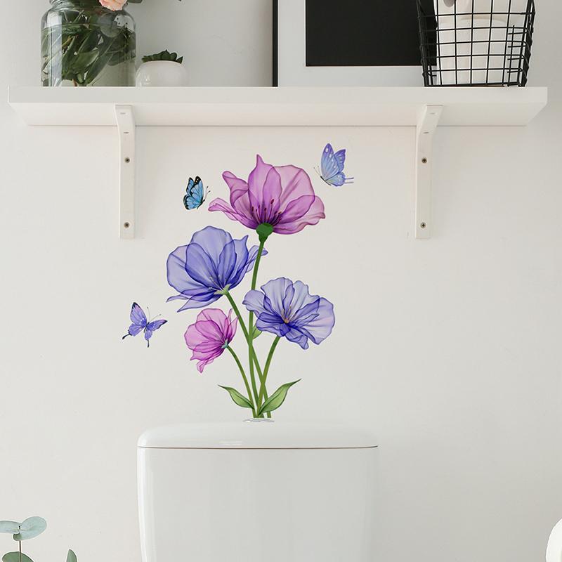 1PC Flower Bird Toilet Sticker  Self Adhesive Paintings Removable Bathroom Decal Decorative Room Decor Wall Stickers 7