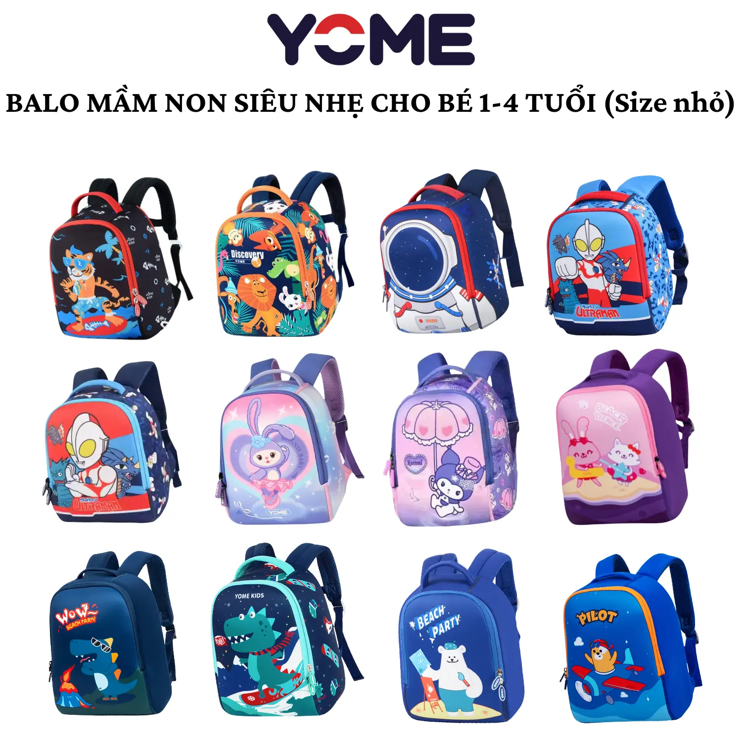 Balo trẻ em YOME chống thất lạc thiết kế lưng tổ ong Size nhỏ cho bé 1-2-3-4 tuổi
