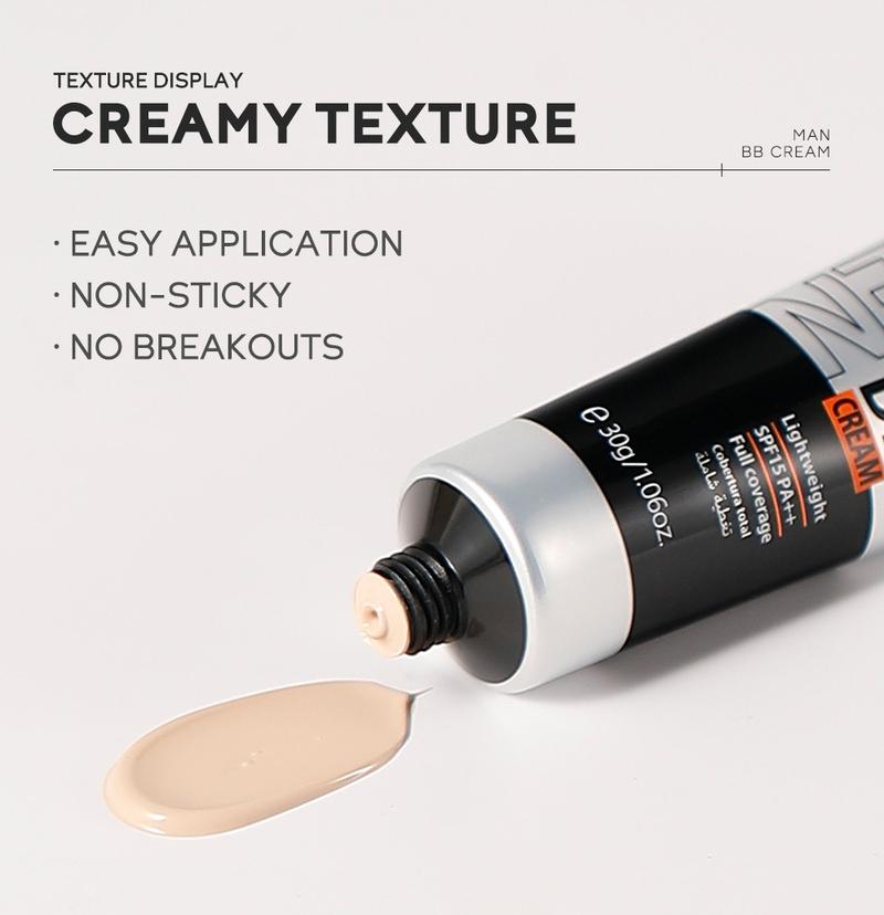 Product Introduction of BB Cream for Men Face Makeup Concealer Foundation Sunscreen Repair Liquid Foundation for Oil Control Brighten Skin Tone 30g Lightweight Waterproof Compact Set Smooth Comfort 11