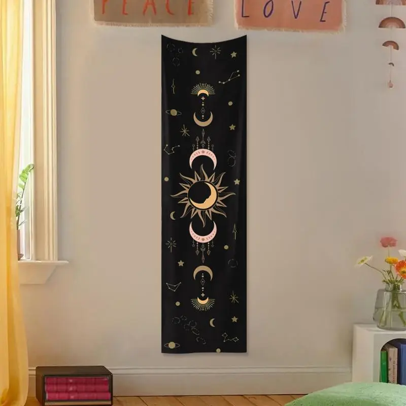 Boho Style Lunar Phase Print Tapestry, 1 Count Lunar Eclipse Cycle Wall Hanging Tapestry, Sun & Moon Pattern Hanging Decor, Summer Gift Ideas 2
