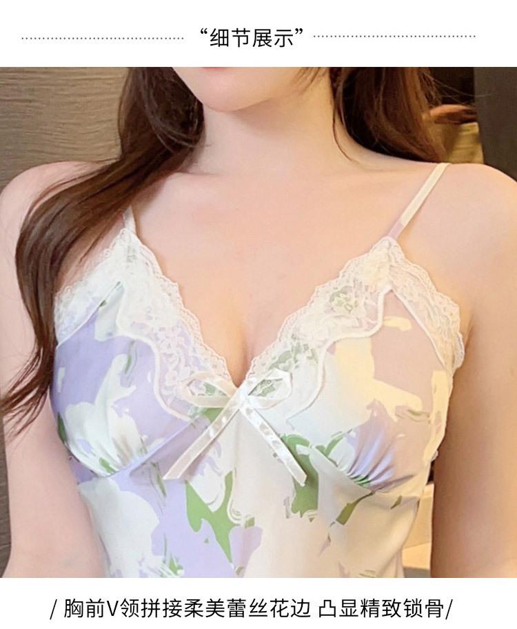 Product Introduction of 2025 Same Style Sexy Nightdress with Chest Pad Women's Summer Sling Artificial Silk High-Grade Pure Desire Style Home Wear 6