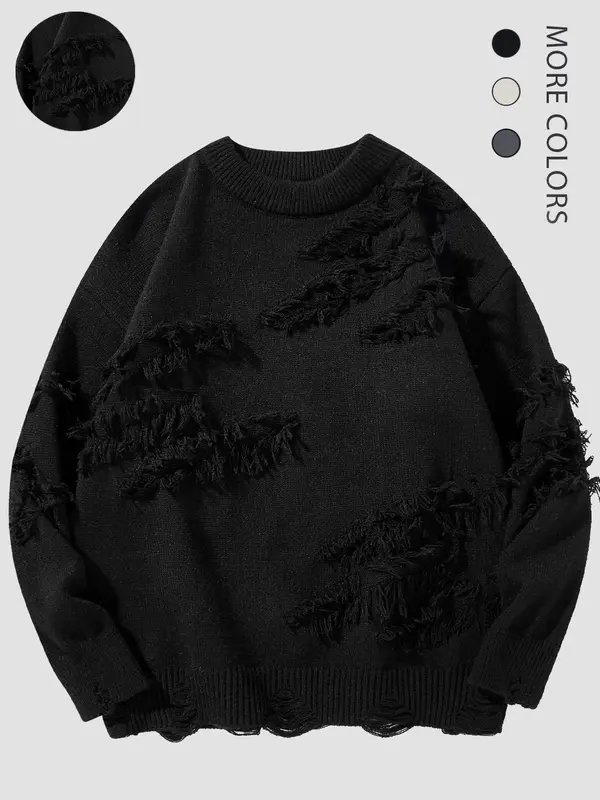 Men's Ripped Drop Shoulder Sweater, Men's and Women's Lazy and Versatile Ins Style Casual Fashion Knitted Pullover for Fall & Winter, Fashion Men's Knitwear for Daily Wear 1