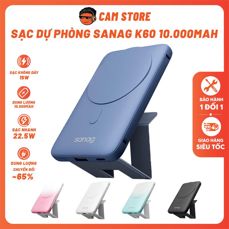 Sạc Dự Phòng Không Dây SANAG K60 10.000mAh - Sạc Không Dây Magsafe 15W, Sạc Nhanh PD20W, Tích Hợp Dây Sạc, [GIAO MÀU NGẪU NHIÊN]