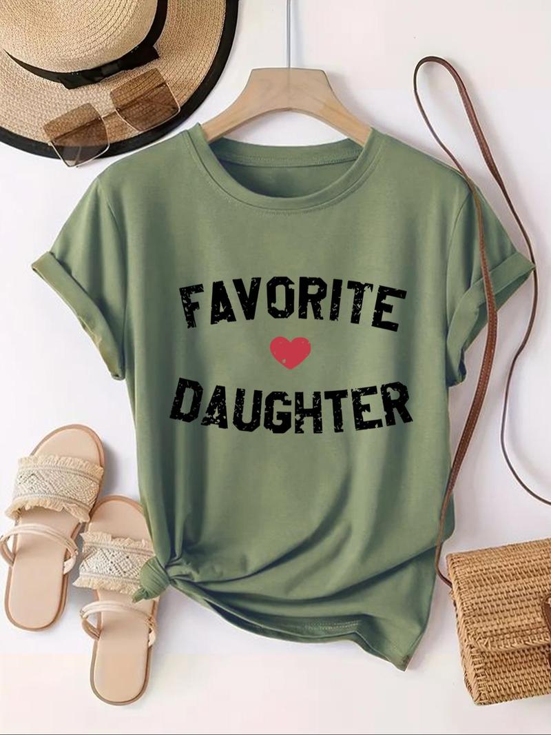 Product Introduction of Women's Letter & Heart Print Round Neck Tee, Casual Short Sleeve Crew Neck T-shirt for Daily Wear, Ladies Clothes for All Seasons 1