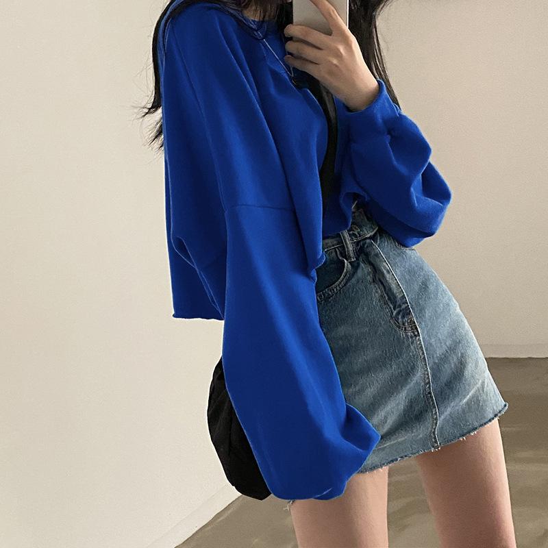 Product Introduction of Short Sweater Women's Autumn Korean Solid Color New Loose-Fitting Cropped round Neck Women's Foreign Trade Top Women's Fashion Wholesale 8