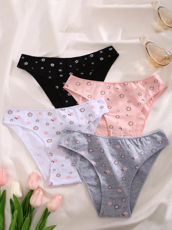 Women's 4pcs Ditsy Floral Print Panty, Soft Comfy Fit Breathable Underwear for Daily Wear, Women's Knickers for All Seasons 2