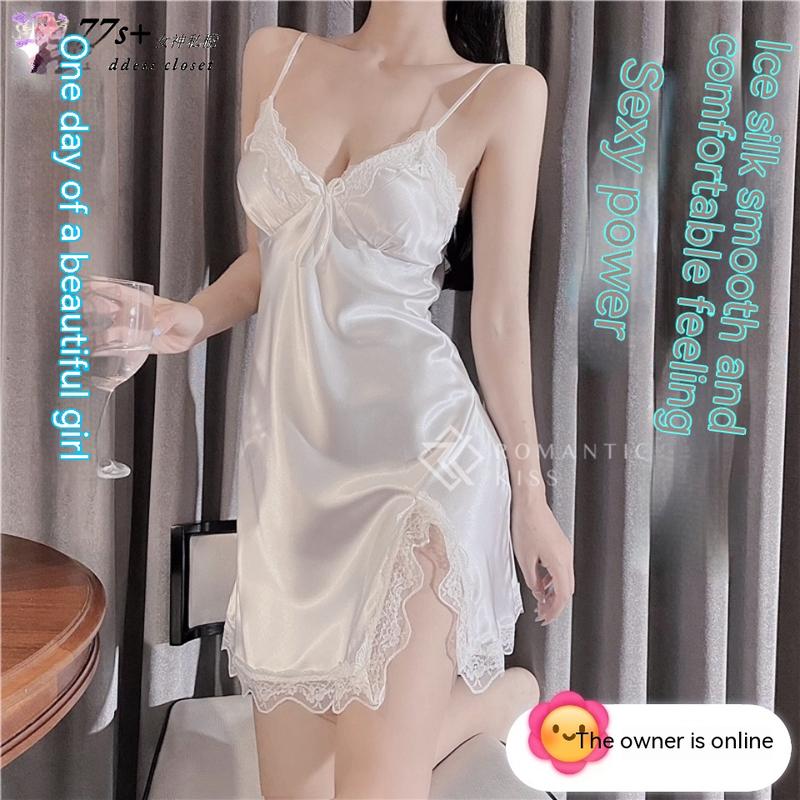 Đồ Ngủ Nữ, Váy Ngủ Gợi Cảm, Có Đệm Ngực, Làm Bằng Lụa Lạnh, Satin Và Ren, Dây Đeo Vai Mỏng, Váy Ngủ