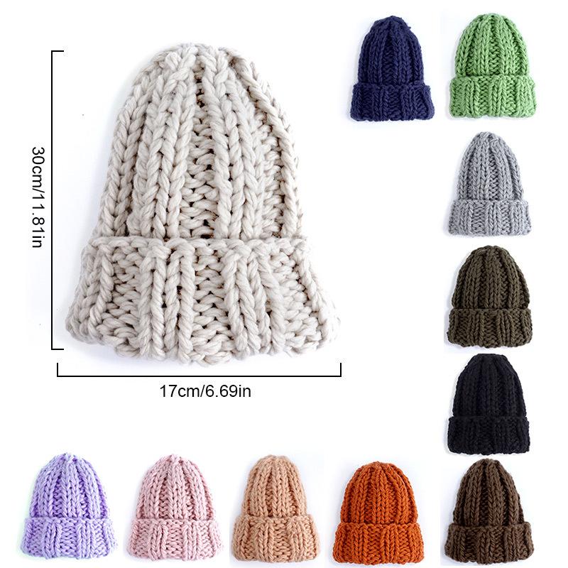 Product Introduction of Winter Knitted Beanies Hat Thick Soft Warm Coarse Large Knitted Solid Hat Female Ice Ski Bonnet Skullies Beanies Hat Cap 0