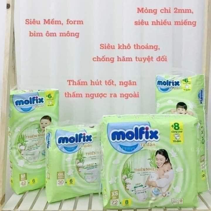 Bỉm Molfix Thiên Nhiên Cho Bé Size M76/L68/XL62/XXL56